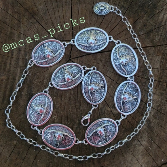 Bull Concho Belt Chain Belt Western Belt Cowgirl Belt Rodeo Belt Steer Belt - Picture 11 of 16